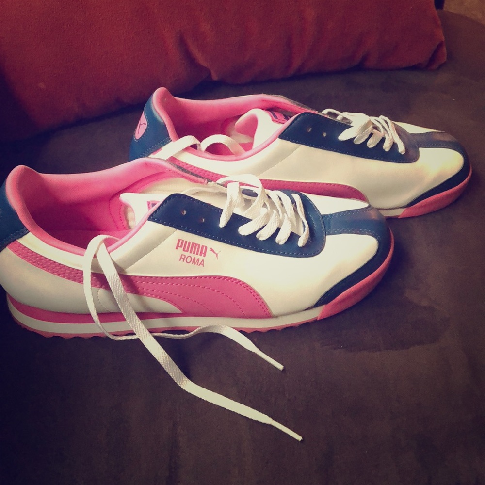 Size 7 Pink/Blue and White Puma sneakers.